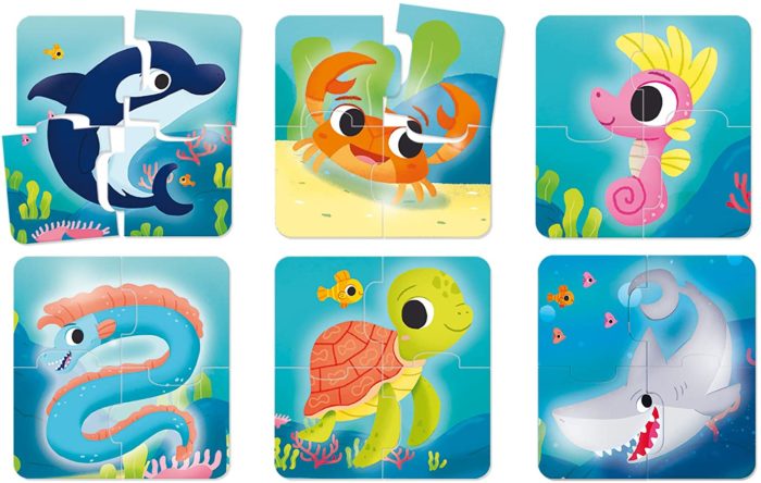 Les animaux de la mer - Set de 6 puzzles (6 x 4 pièces)