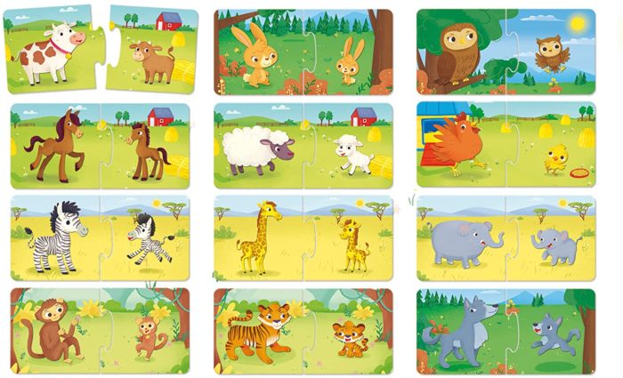Mamans animaux et leurs petits - Set de 12 puzzles (12 x 2 pièces)
