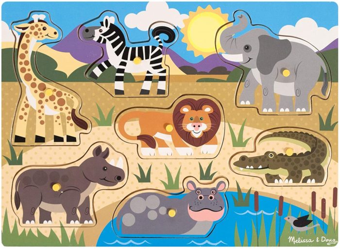 Puzzle en bois à boutons - Le safari (7 pièces)