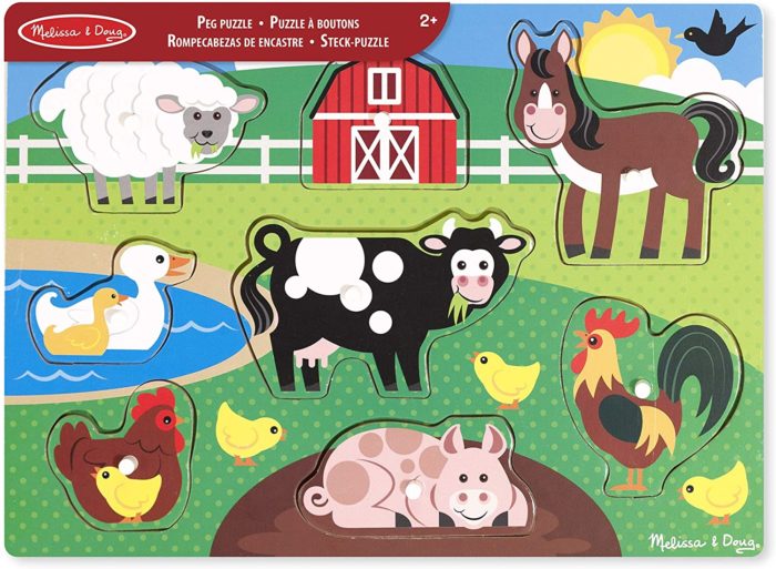 Puzzle en bois à boutons - Les animaux de la ferme (8 pièces)